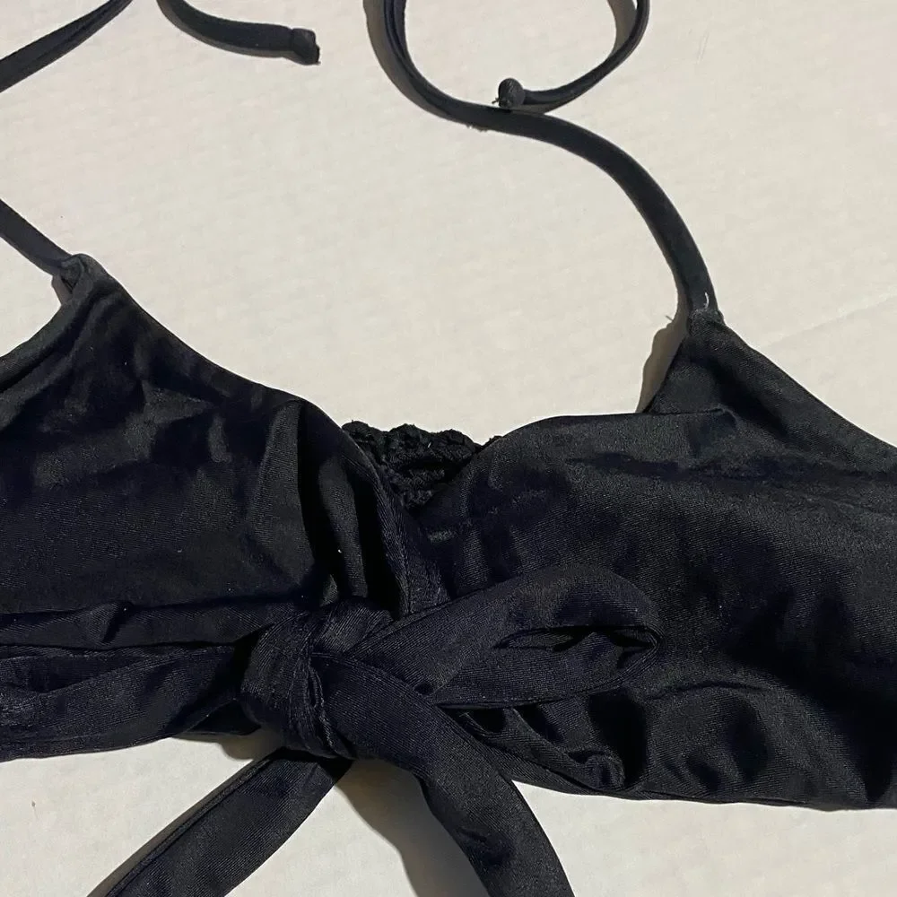 Frankie's Bikinis Crochet‎ Wrap-Around Black Bikini Top